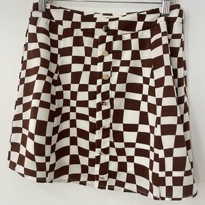 Commense Brown and White Checkered Skirt